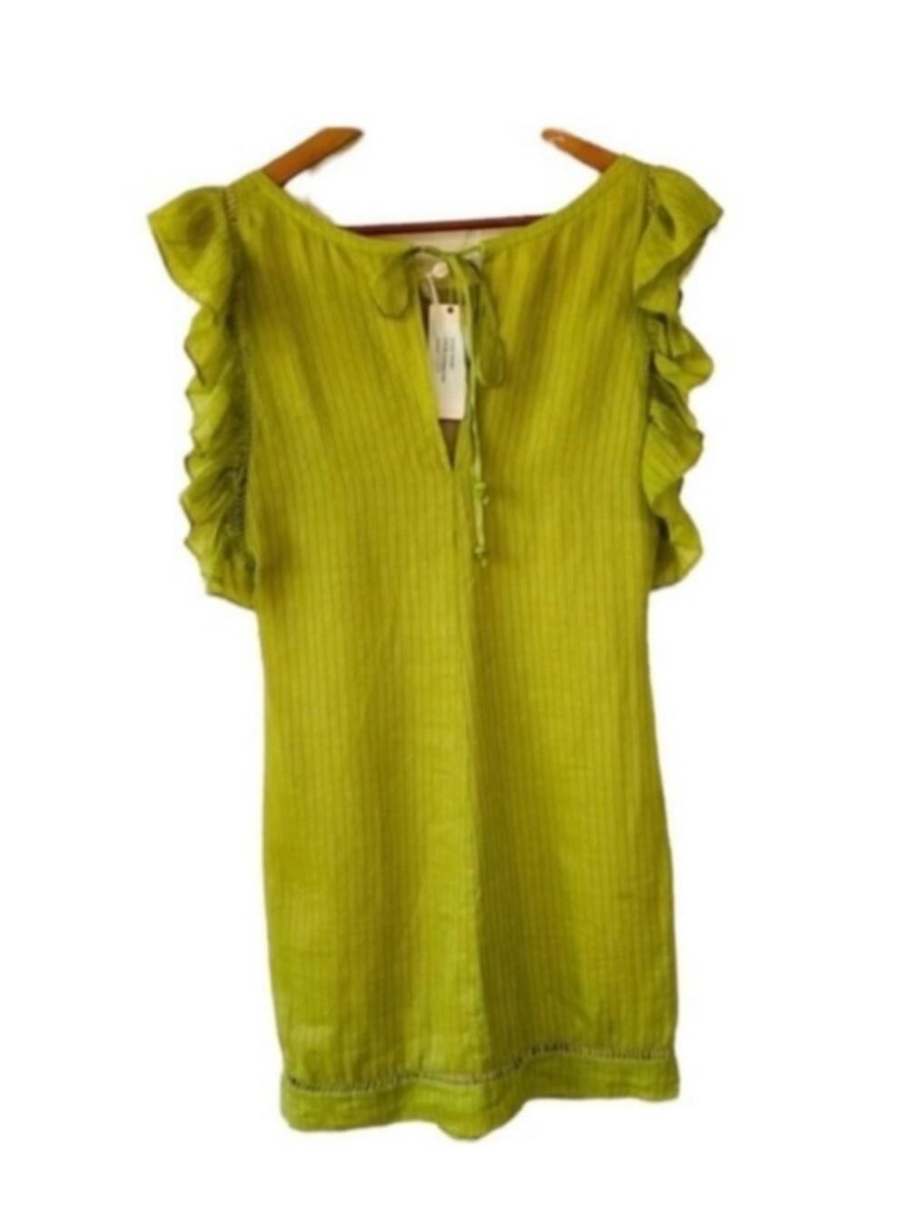 Silk Linen Blend Shift W Ruffle Sleeve
